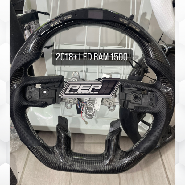 2018+ Dodge Ram 1500 LED / Carbon Fiber / Black Leather / White Stitching / Carbon Thumb Inlays