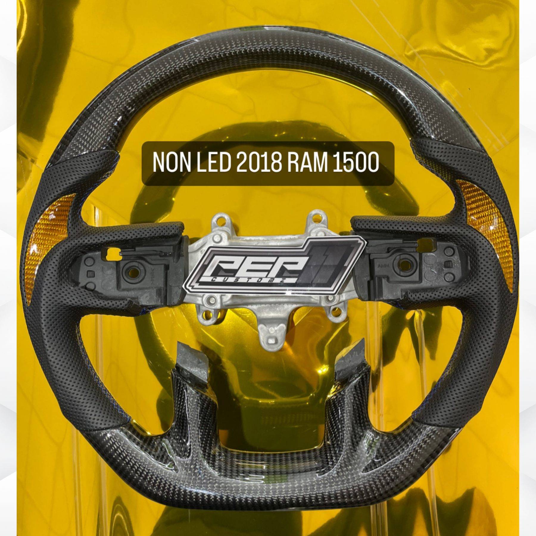 2018+ Dodge Ram 1500 Non LED / Carbon Fiber / Black Leather / Blue Stitching / Yellow/Gold Thumb Inlays