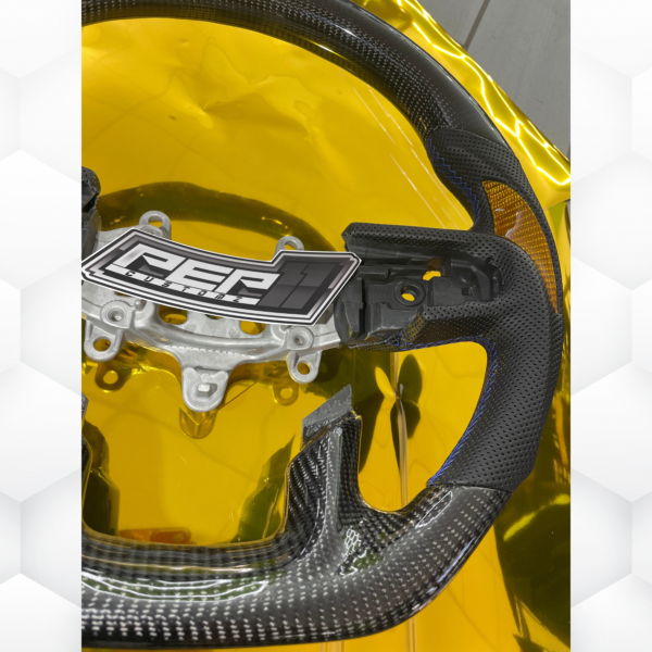 2018+ Dodge Ram 1500 Non LED / Carbon Fiber / Black Leather / Blue Stitching / Yellow/Gold Thumb Inlays - Image 2