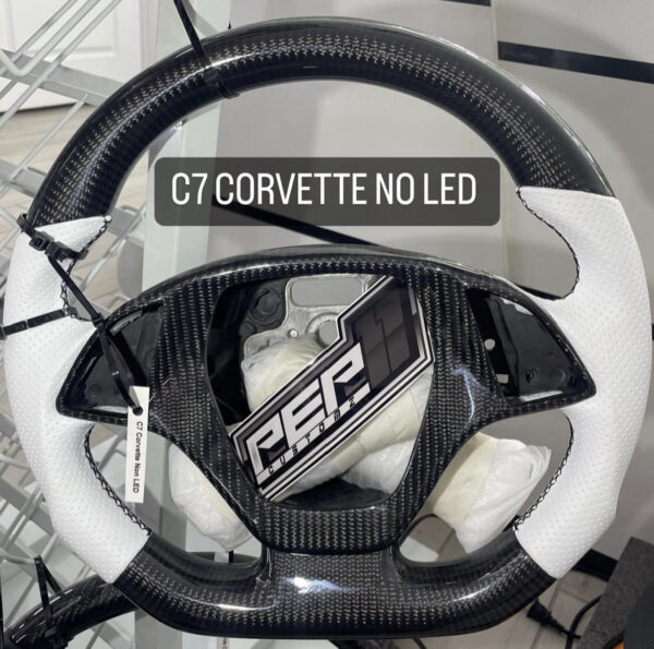 C7 Corvette Non LED / Carbon Fiber / White Leather / Black Stitching 