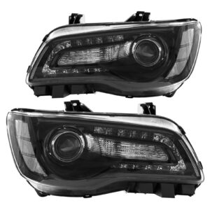 2011-2023 Chrysler 300 Halogen LED DRL Headlights Pair Black Headlamps
