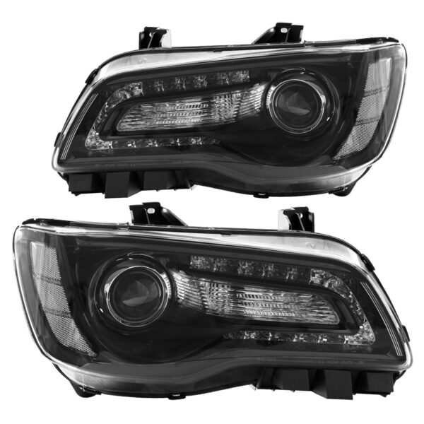 2011-2023 Chrysler 300 Halogen LED DRL Headlights Pair Black Headlamps