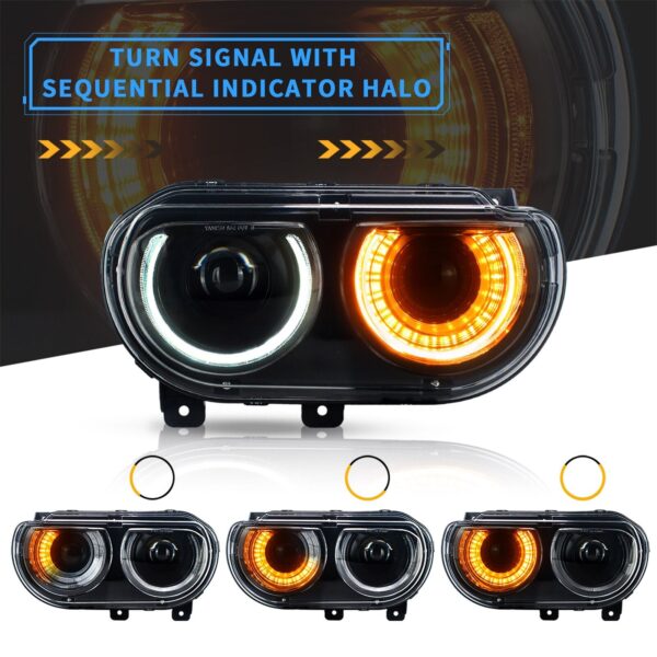 VLAND RGB LED 2* Headlights For Dodge Challenger 2008-2014 Assembly Sequential - Image 4