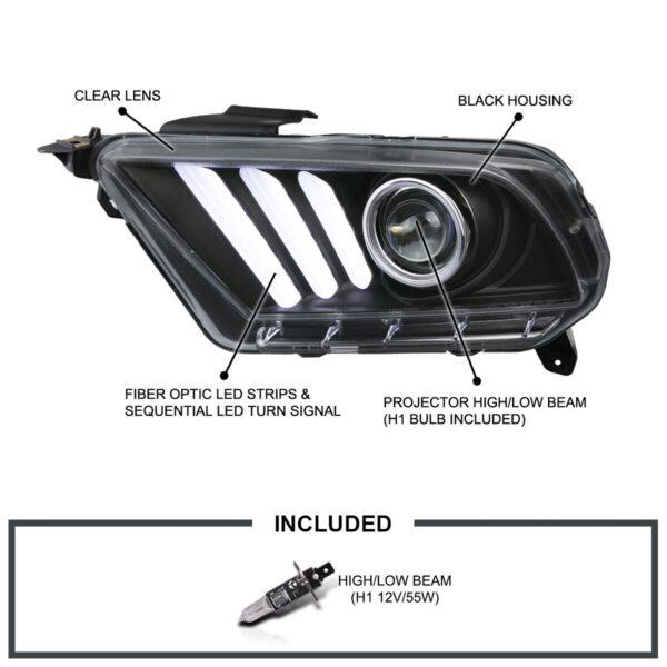 2010-2014 Ford Mustang Sequential LED Signal DRL Projector Headlights - Image 4
