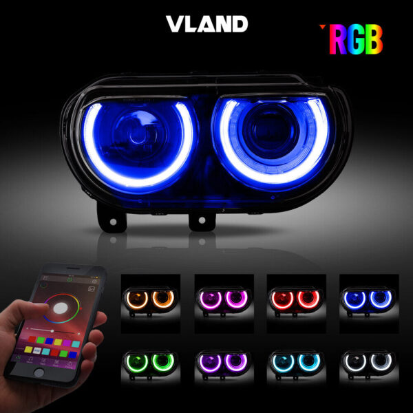 VLAND RGB LED 2* Headlights For Dodge Challenger 2008-2014 Assembly Sequential