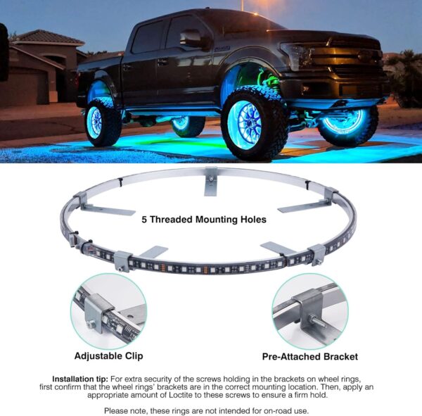 Universal Rim Wheel Ring lights - 15.5" LED Wheel Ring Lighting Kit RGB with APP&IR, 288LED Single Row Neon Rim Light with W/Turn & Braking Signal, 12V DC Waterproof for Truck Car SUV(Rotor Brake Dia≤13",Rim Inner Edge Dia≥19") - Image 8