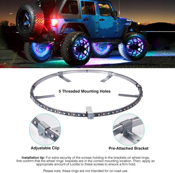 Universal Rim Wheel Ring lights - OTOMO 17" Wheel Ring Lighting Kit DREAMCOLORS with APP&IR, 288LED Chaser Flows Dancing Color Neon Rim Light with Turn & Braking Signal 4 Truck Car SUV (Rotor Brake Dia≤15", Rim Inner Edge Dia≥21") - Image 5