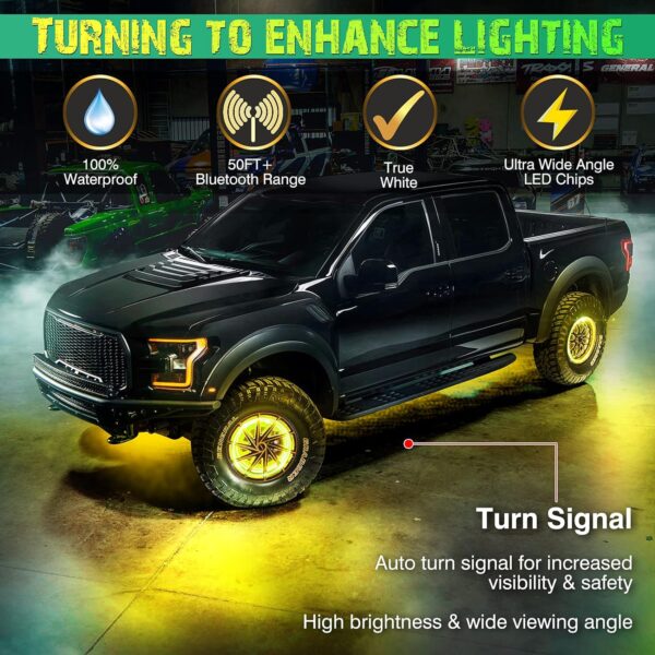 Universal Rim Wheel Ring lights - OTOMO 17" Wheel Ring Lighting Kit DREAMCOLORS with APP&IR, 288LED Chaser Flows Dancing Color Neon Rim Light with Turn & Braking Signal 4 Truck Car SUV (Rotor Brake Dia≤15", Rim Inner Edge Dia≥21") - Image 8