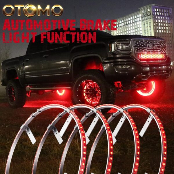 Universal Rim Wheel Ring lights - OTOMO 17" Wheel Ring Lighting Kit DREAMCOLORS with APP&IR, 288LED Chaser Flows Dancing Color Neon Rim Light with Turn & Braking Signal 4 Truck Car SUV (Rotor Brake Dia≤15", Rim Inner Edge Dia≥21") - Image 6