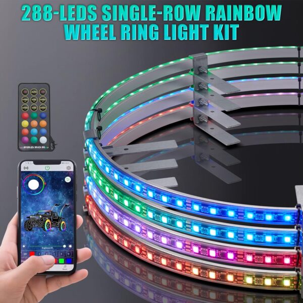 Universal Rim Wheel Ring lights - OTOMO 17" Wheel Ring Lighting Kit DREAMCOLORS with APP&IR, 288LED Chaser Flows Dancing Color Neon Rim Light with Turn & Braking Signal 4 Truck Car SUV (Rotor Brake Dia≤15", Rim Inner Edge Dia≥21") - Image 9