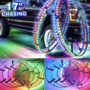 Universal Rim Wheel Ring lights - OTOMO 17" Wheel Ring Lighting Kit DREAMCOLORS with APP&IR, 288LED Chaser Flows Dancing Color Neon Rim Light with Turn & Braking Signal 4 Truck Car SUV (Rotor Brake Dia≤15", Rim Inner Edge Dia≥21")