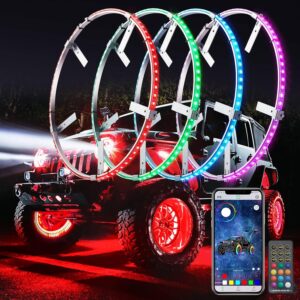 Universal Rim Wheel Ring lights - 15.5" LED Wheel Ring Lighting Kit RGB with APP&IR, 288LED Single Row Neon Rim Light with W/Turn & Braking Signal, 12V DC Waterproof for Truck Car SUV(Rotor Brake Dia≤13",Rim Inner Edge Dia≥19")