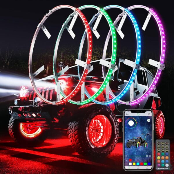 Universal Rim Wheel Ring lights - 15.5" LED Wheel Ring Lighting Kit RGB with APP&IR, 288LED Single Row Neon Rim Light with W/Turn & Braking Signal, 12V DC Waterproof for Truck Car SUV(Rotor Brake Dia≤13",Rim Inner Edge Dia≥19")
