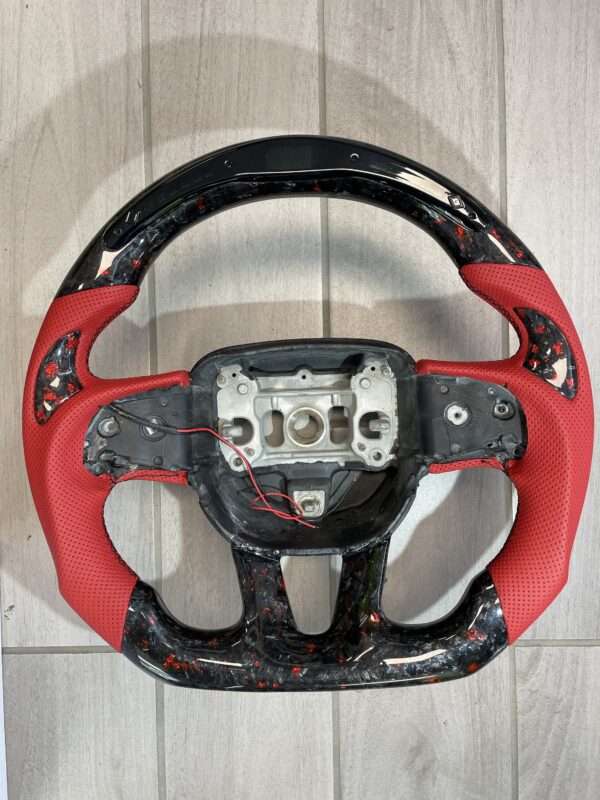 Forged carbon Red leather red flakes LED RPM steering wheel - Image 3