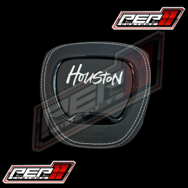 Houston Airbag Cover Black Leather / White Stitch
