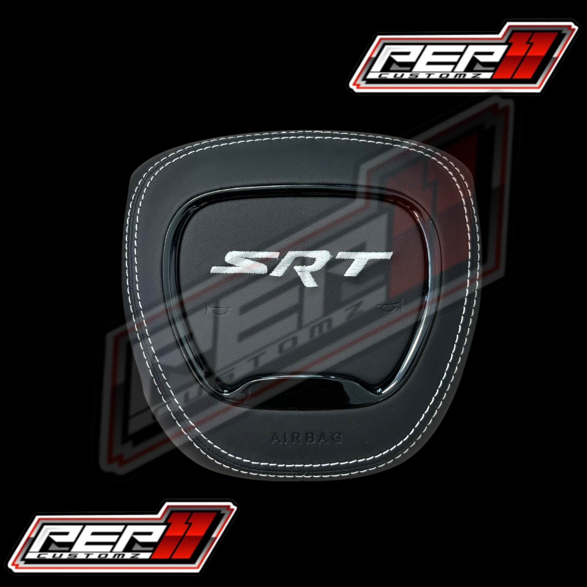 SRT Airbag Cover Black Leather / White Stitch
