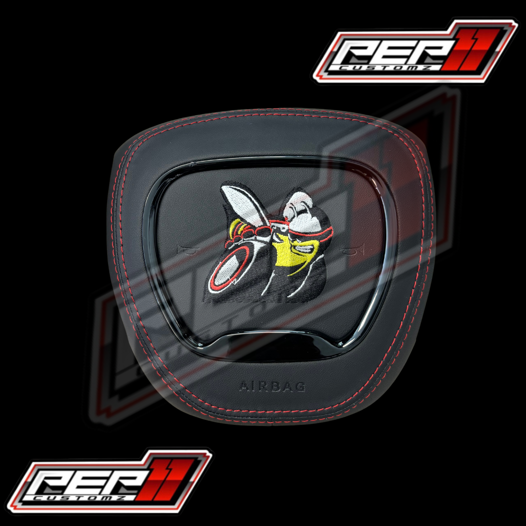 Scat Bee Colored Airbag Cover Black Leather / Red Stitch