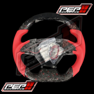Camaro 2016+ LED, black forged carbon fiber, red flakes, red leather, black stitching carbon fiber steering wheel