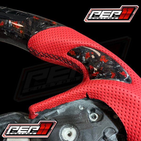 Forged carbon Red leather red flakes LED RPM steering wheel - Image 2