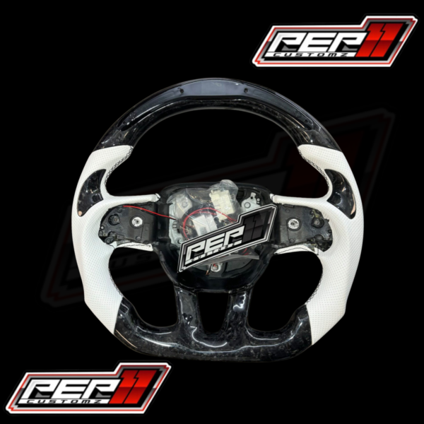 Forged Carbon White Leather LED RPM Steering Wheel *MADE TO ORDER 6-8 WEEK MANUFACTURING TIME