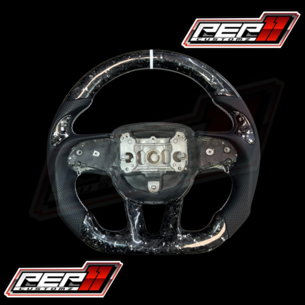 Forged Carbon White Flakes Black Leather NO LED Steering Wheel