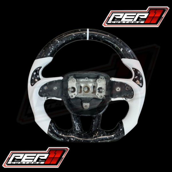Forged Carbon Flakes White Leather NO LED Steering Wheel