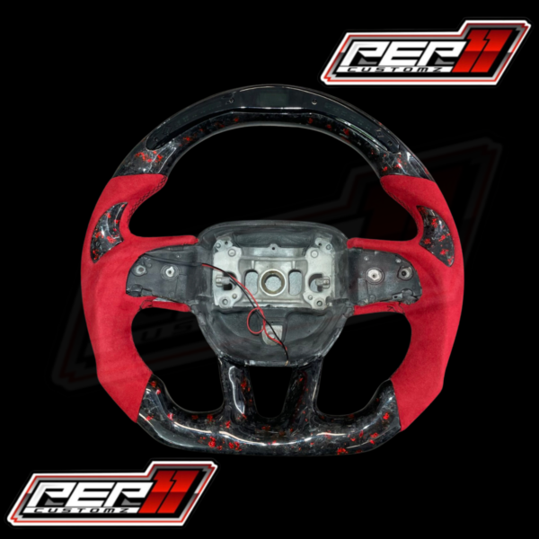 Forged carbon Red suede/alcantara red flake LED RPM steering wheel