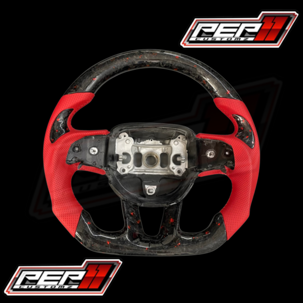 *BACKORDERED* Forged Carbon Red Flakes + Leather NO LED  Steering Wheel
