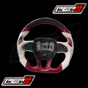 Red carbon White leather LED RPM steering wheel “Peppermint”