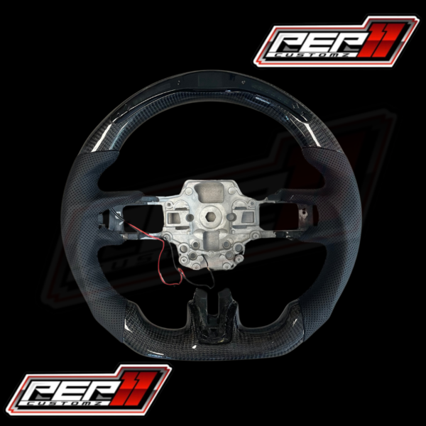 Mustang 2018-2023+ LED Wheel, carbon fiber, black leather, black stitching