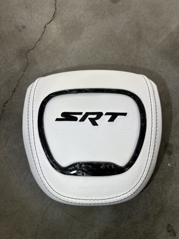 Srt stitched Airbag Cover White Leather / Forged Carbon Trim / Black Stitch