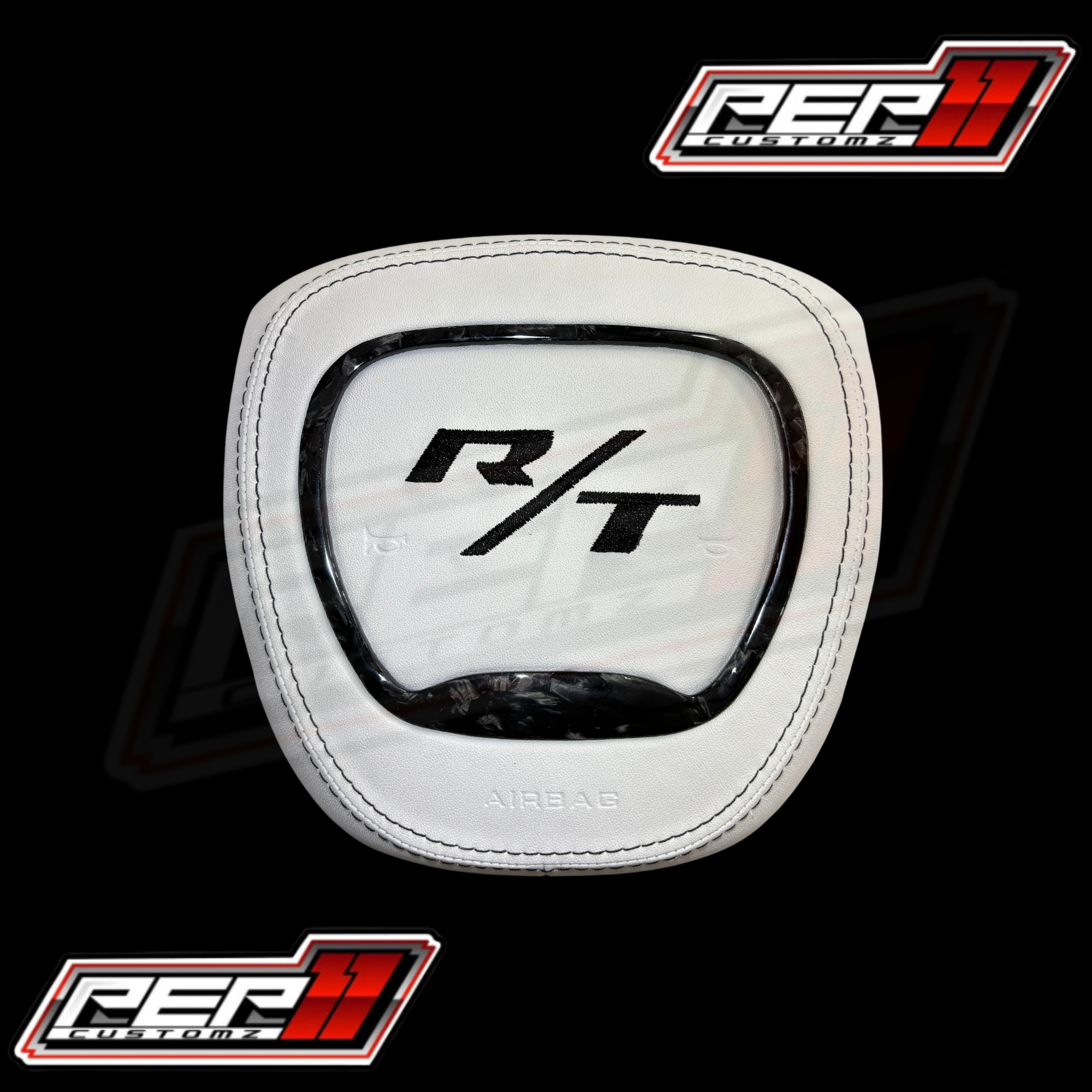 R/T Airbag Cover White Leather / Forged Carbon Trim / Black Stitch