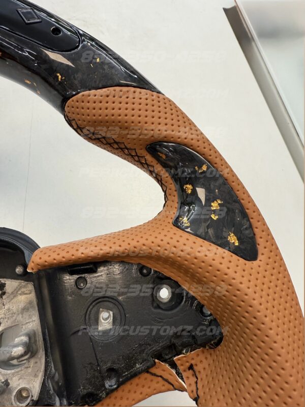 Forged Bronze/Gold Flakes Brown/peanut butter Leather style LED RPM Steering Wheel - Image 2