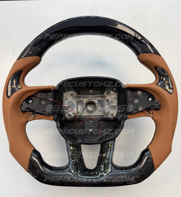 Forged Bronze/Gold Flakes Brown/peanut butter Leather style LED RPM Steering Wheel