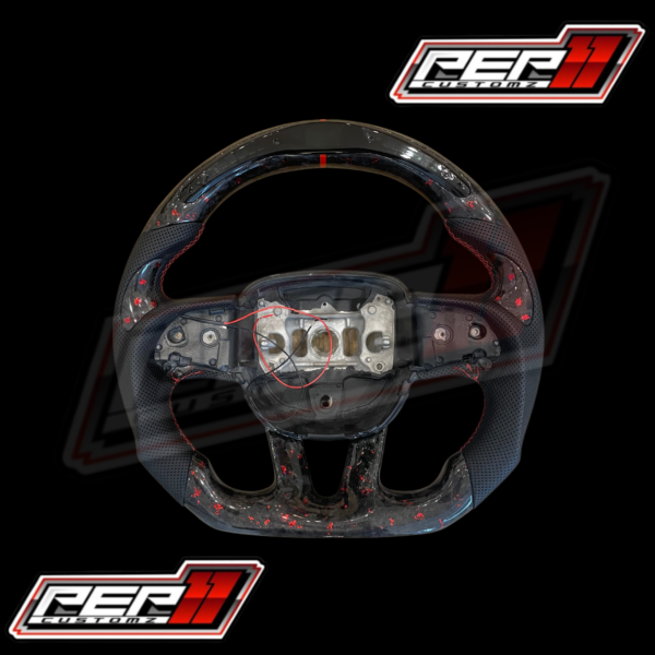 Forged carbon Red flakes LED RPM steering wheel “Black Widow” W Red Stripe *MADE TO ORDER 6-8 WEEK MANUFACTURING TIME
