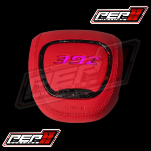 LED ‘392’ RGB/FLOW Airbag Cover / Light up red leather Forged Carbon Ring Red flake