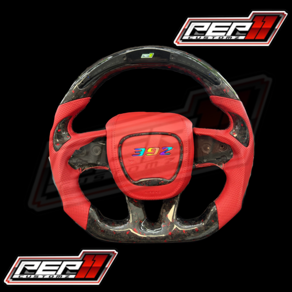 *Combo* Forged carbon Red flakes LED RPM STEERING WHEEL WITH Red 392 Flow Airbag cover