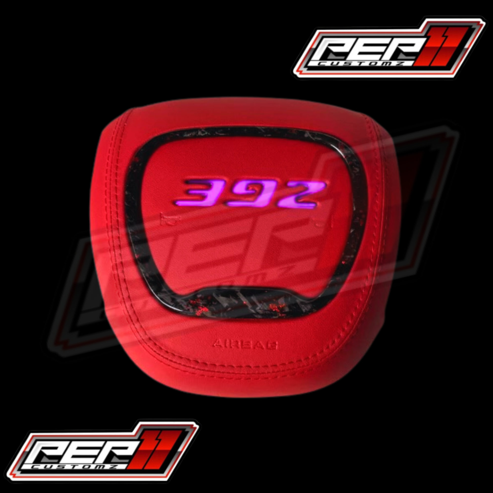 LED ‘392’ RGB/FLOW Airbag Cover / Light up red leather Forged Carbon Ring Red flake - Image 2