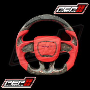 *Combo* Forged carbon Red flakes RED LEATHER LED RPM STEERING WHEEL WITH RED SRT FORGED TRIM W RED FLAKES Flow Airbag cover