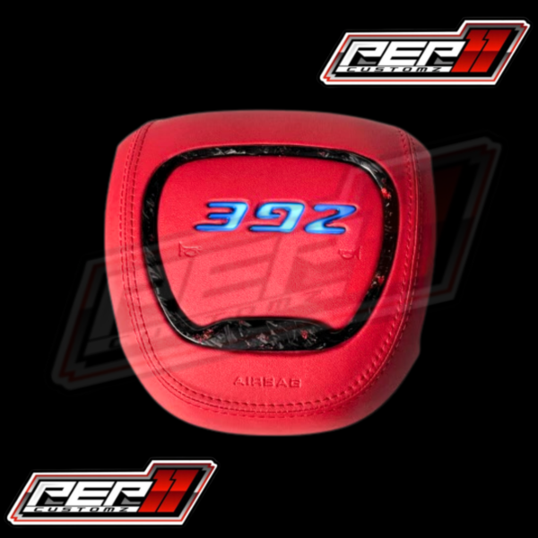LED ‘392’ RGB/FLOW Airbag Cover / Light up red leather Forged Carbon Ring Red flake - Image 4