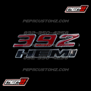 392 Hemi chrome, red + black emblem