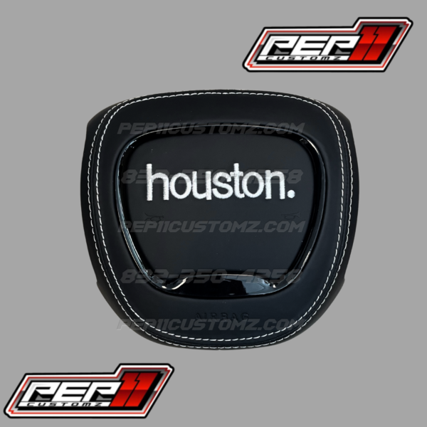 houston. Black Leather White Stitch Airbag Cover