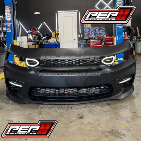 Charger *Widebody look Style* Front Bumper Assembly *FOR SlimBody* 2015+ WITH LED Lighting (Snorkels and foglights)*WE DO NOT OFFER SHIPPING FOR BUMPERS/HOODS; LOCAL PICKUP ONLY*