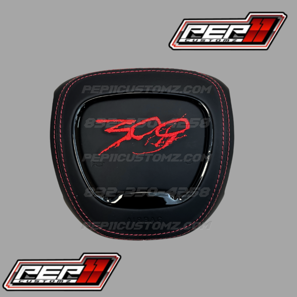 300 Black Leather Red Stitch Airbag Cover
