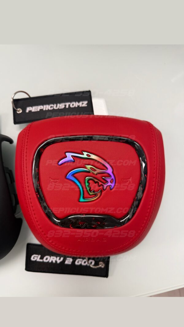 LED ‘HELLCAT’ STYLED RGB/FLOW RED LEATHER & STITCH / FORGED W RED FLAKES
