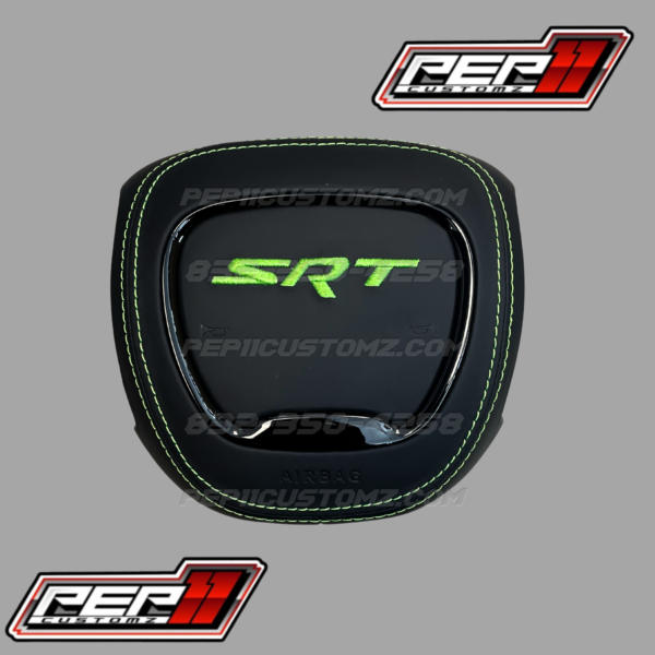 SRT Black Leather Green Stitch Airbag Cover