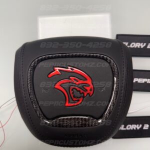 LED ‘HELLCAT’ STYLED RGB/FLOW BLACK LEATHER & STITCH / CARBON FIBER TRIM