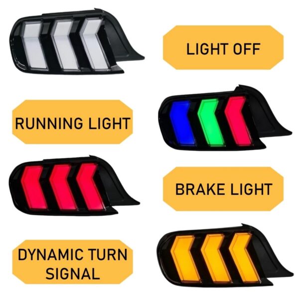 2015-2023 Mustang RGB S650 STYLE LED CLEAR Tail Lights with Animation - Image 6