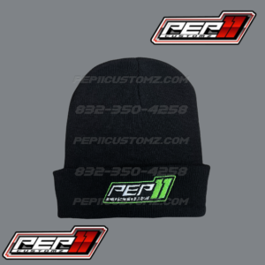 PEP11CUSTOMZ Black Beanie - Green Logo