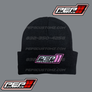 PEP11CUSTOMZ Black Beanie - Pink Logo